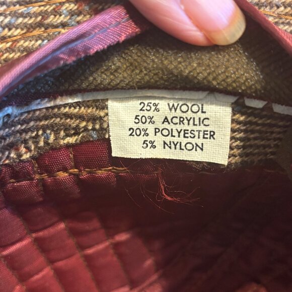 Vtg Large Brown Tweed Fedora Hat With Plaid Accent & Quilted Lining Wool Blend - Picture 5 of 7